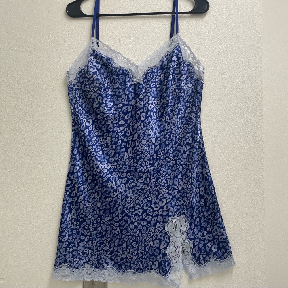 Victoria's Secret Blue Animal Print Chemise with Lace